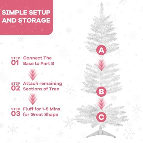 2PCS Lighted 4ft White Christmas Tree, Leeheeyee Artificial Small Christmas Tree, Not Pre-lit White Tinsel Pine Trees with Lights, Ideal for Home, Office, and Xmas Tree Party Décor