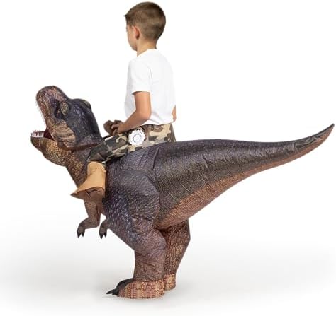 Spooktacular Creations Inflatable Dinosaur Costume Kids, T.rex Blow Up Costumes, Digital Printing Ride-On Dinosaur for Party