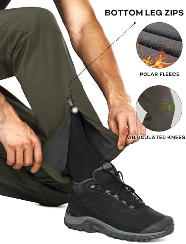 Stlight Mens Snow Ski Water Repellent Softshell Pants for Winter Hiking Fleece Lined Bottom Leg Zipper with 6 Zip Pockets