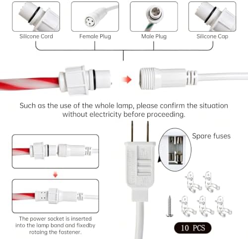 Christmas Candy Cane Lights Outdoor, 33ft White & Red Christmas rope Lights