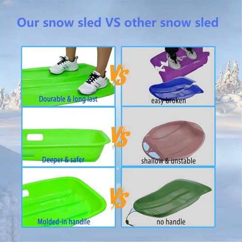 35 Inch All-Season Snow Sled, 2-Person Heavy Duty Plastic Toboggan with Pull Rope, 2 Handles,Reinforced Structure, Wider and Thicker Design with High Weight Capacity