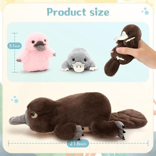 MorisMos Platypus Stuffed Animal, 22" Large Platypus Plush with 3 Babies