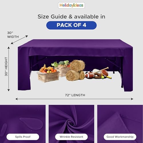 HolidayIdeas 4-Pack 6ft Open Back Fitted Tablecloths for Craft Shows Purple