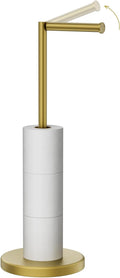 Brushed Gold Toilet Paper Holder Stand, 22.2" H Free Standing Toilet Paper Roll Holder Storage Shelf with Weighted Base, Rustproof Stainless Steel Bathroom Tissue Storage for Mega Rolls