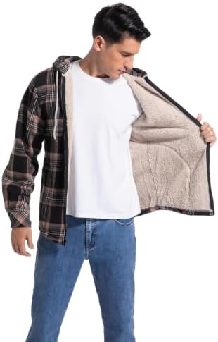 Elesuit Men's Full Zip Fleece Flannel Jacket Shirt Plaid Cotton Hoodie Coat