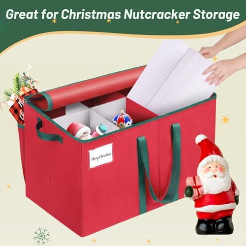 EverMerry Nutcracker Storage Containers and Figurine Collectibles Storage Box， Large Ornament Storage Organizer Stores Up to 8 Holiday Christmas Nutcrackers Figurines-Carolers Ornaments Red/15 Inches