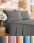 Cal King Size 4 Piece Sheet Set - Breathable & Cooling Sheets - Dark Grey
