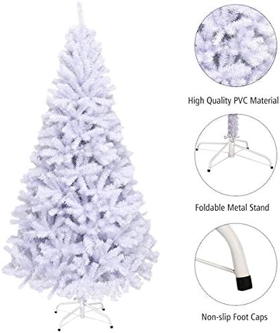 White Artificial Christmas Tree, 6FT Artificial Pine Tree w/Premium PVC Needles & Solid Metal Stand, Easy Assembly, for Indoor & Outdoor Use