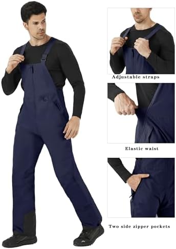 WULFUL Mens Insulated Snow Bibs Waterproof Winter Ski Pants Snowboarding Overalls