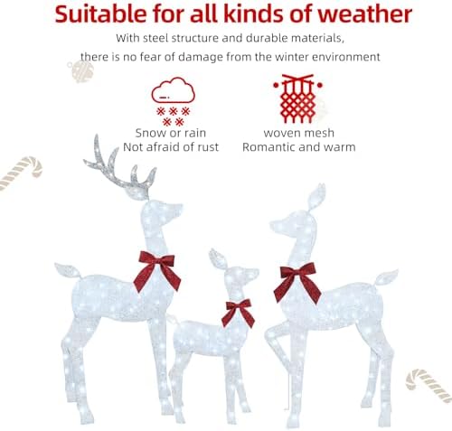 HOYECHI 4 FT Christmas Decorations Outdoor Lighted Reindeer – 3-Piece 2D Deer Family Set with 145 Warm White LED Lights for Yard, Lawn, Garden & Porch Holiday Display - White