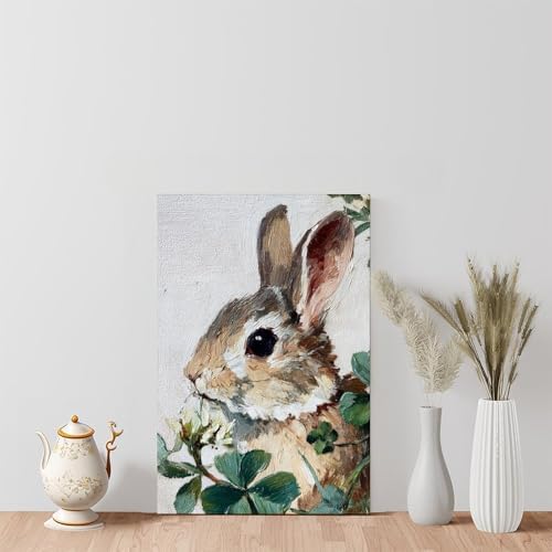 JDBeehpy Oil Painting Art Animal (Unframed, Canvas Only) Wall Decoration Rabbits Alfalfa Plants Printed Posters Farmhouses Rural Cottages Living Rooms Gifts for Her or Him 24x36inch(60x90cm)