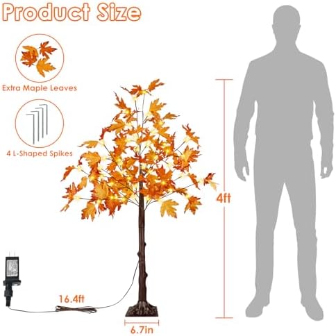 4FT Lighted Maple Tree 50 LED Artificial Fall Tree for Home Decorations