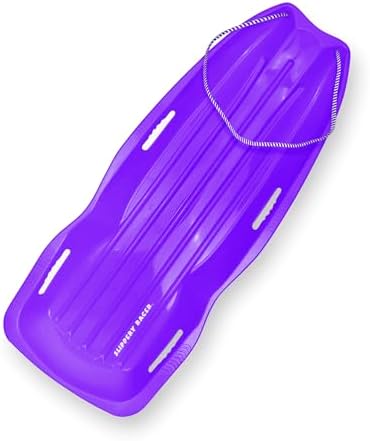 Slippery Racer Downhill Xtreme Flexible Adults and Kids Plastic Toboggan Snow Sled for up to 2 Riders with Pull Rope and Handles
