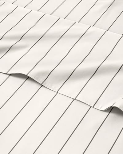 Twin 3 Piece Striped Sheet Set - Soft, Breathable & Cooling - Cream Stripe