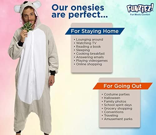 Funziez! Adult Onesie Halloween Costume Animal Dinosaur Shark Unisex Plush One Piece Cosplay Suit for Adults, Men and Women