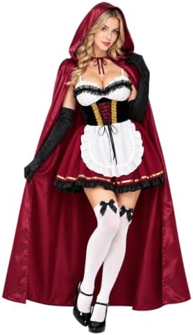 Women Little Red Riding Hood Costume Corset Dress Cape Halloween Outfit