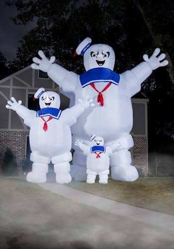 Fun Costumes Ghostbusters Inflatable Stay Puft Marshmallow Man Outdoor Halloween Decoration - LED Lights, Tether Ties, Stakes, Power Cord & Repair Kit 15FT