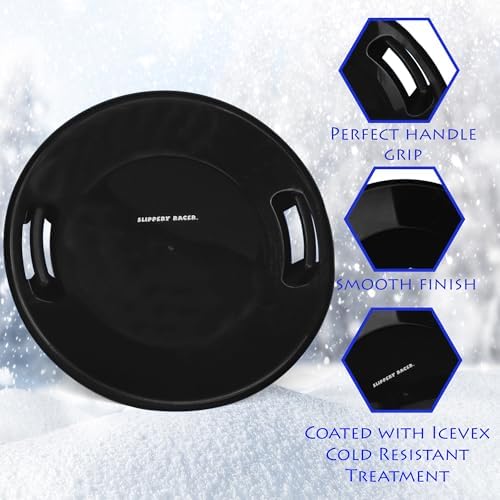 Slippery Racer Heavy-Duty Cold Resistant Downhill Pro Adults and Kids Plastic Outdoor Winter Saucer Disc Snow Sled with Handles (Black, 3)