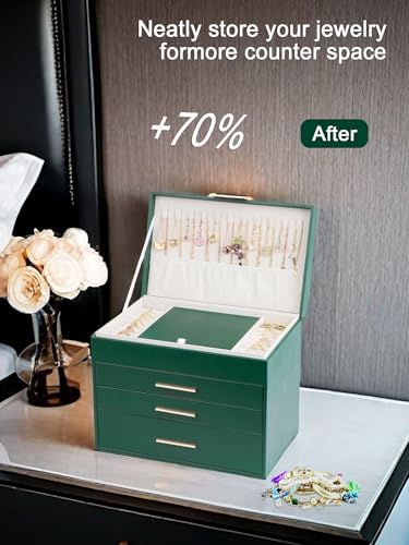 BOOVO Jewelry Boxes for Women, White and Black 6 Layer Large Jewelry Box for Necklace, Bracelet, Earrings, Rings Storage, Jewelry holder Organizer for Girls Gift (Green, 5 Layer)