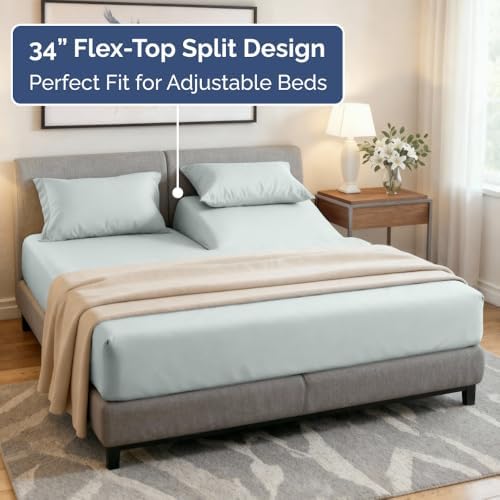 Flex Top Split Head King 4 Piece Sheet Set - Soft & Breathable - Ice Blue