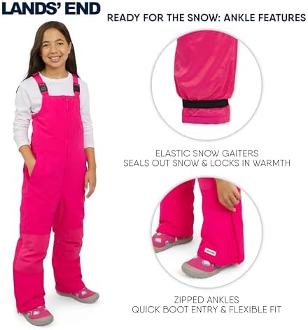 Lands' End Unisex Kids Squall Waterproof Adjustable Insulated Iron Knee Snow Bib Overalls