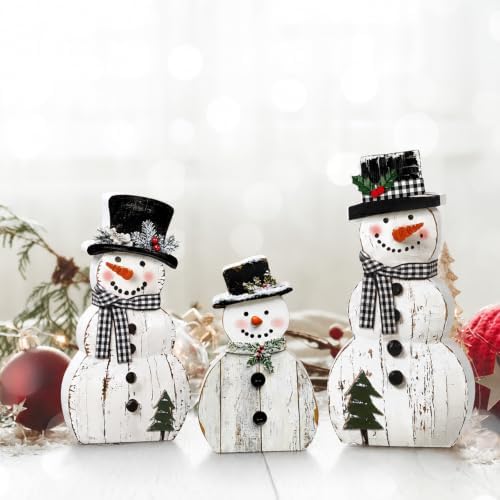 Barydat 3 Pcs Snowman Table Decoration Rustic Christmas Winter Indoor Decor