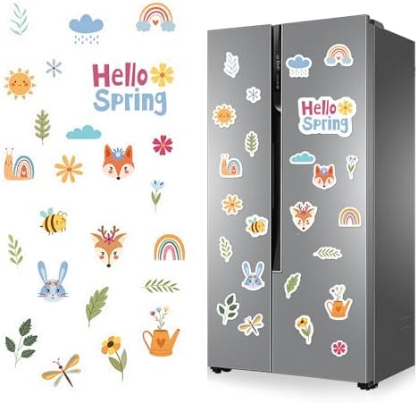 Easter & Spring Forest Magnets - 24Pcs Woodland Animal Fridge Magnets Set, Fox Deer Butterfly Sun Rainbow, Cute Spring Decor for Kids, Easter Basket Stuffers, Classroom & Refrigerator (E)