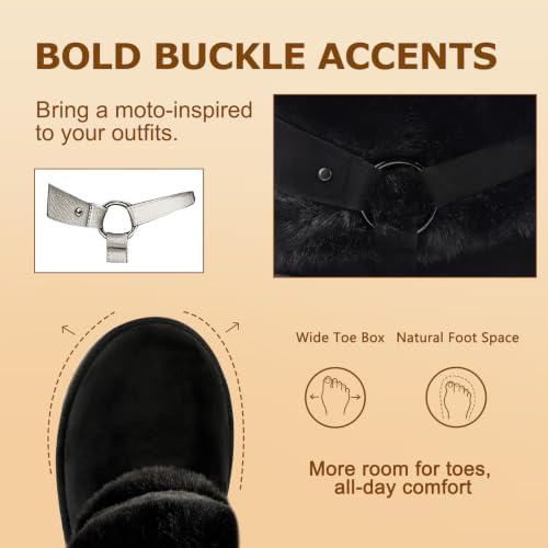 Furry Winter Boots for Women Block Heels Platform Buckle Slip On