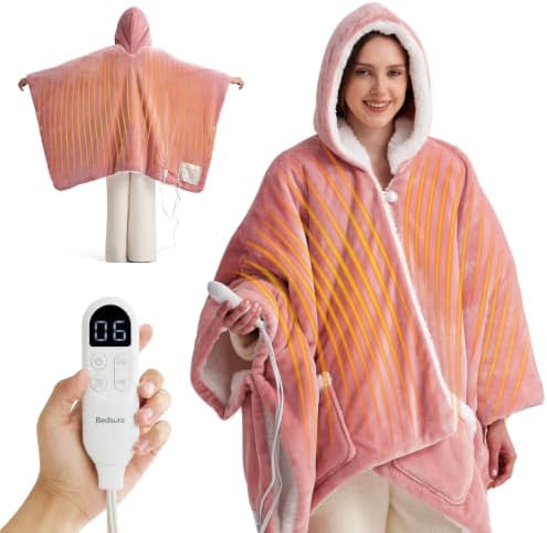 Bedsure Wearable Heated Blanket Hoodie Shawl, Gifts for Mom, 55"x64", Pink
