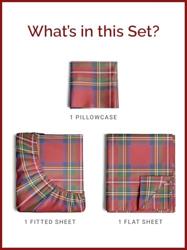Christmas Sheet Set, Tartan, Festive Holiday Xmas Bedding Set - Twin Size