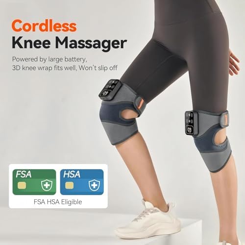 IKEEPFIT Cordless Knee Massager with Heat Vibration for Pain Relief, MAXwarm 4.0[2026 Upgraded] - Electric Heated Knee Brace with 5 Heat Levels and 3 Massage Mode, Gifts for Men Women (Grey, Pair)