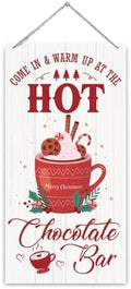 Hot Chocolate Bar Sign, Christmas Hanging Wood Sign, Winter Decorative Wall Signs, Rustic Winter Wooden Door Signs, Farmhouse Outdoor Wood Christmas Decor, Xmas Wall Art 6x12 Inches