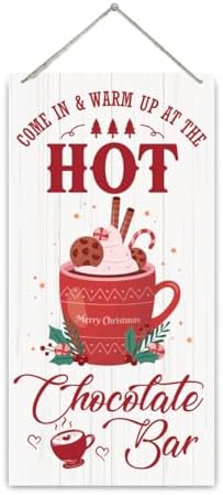 Hot Chocolate Bar Sign, Christmas Hanging Wood Sign, Winter Decorative Wall Signs, Rustic Winter Wooden Door Signs, Farmhouse Outdoor Wood Christmas Decor, Xmas Wall Art 6x12 Inches