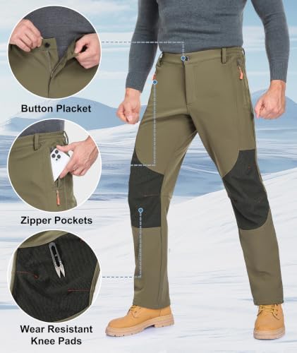 Mens Winter Snow Pants Waterproof Thermal Fleece Lined Hiking Pants with Zip Pockets