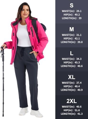 Women's Fleece Lined Snow Pants Water Resistant Insulated Ski Pants with 4 Zipper Pockets for Hiking Winter Outdoor