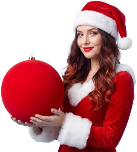 Threan 10 Inch Large Red Velvet Christmas Ball Ornaments