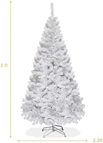 Happygrill 5FT White Christmas Tree Artificial Xmas Tree with Solid Metal Stand White Xmas Pine Tree for Indoor Outdoor Decoration