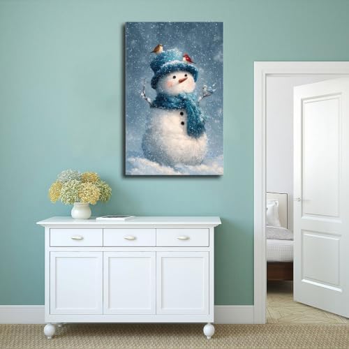 JDBeehpy Funny Wall Art Blue Snowman Holiday Wall Decor Unframed 20x30inch