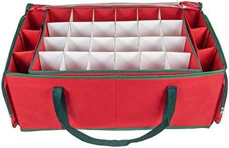 24" Red and Green Christmas Ornament Storage Bag with Removable Dividers