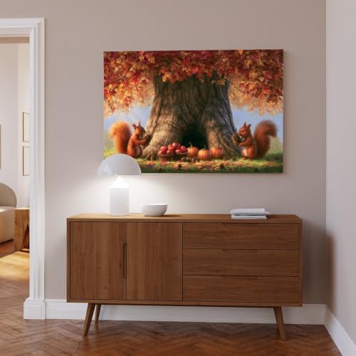 JDBeehpy Autumn Squirrels Pinecones Wall Art Poster Unframed 24x36inch