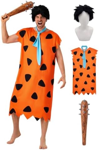 Halloween Cavewoman & Caveman Costume Set with Wig and Accessories
