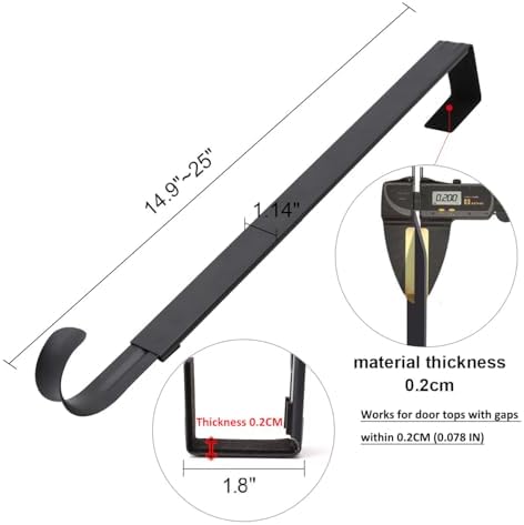 HEYHOUSE Wreath Door Hanger, 2 Pack Adjustable Wreath Hanger for Front Door Decor Halloween Christmas Decorations from 14.9-25", Heavy Duty Metal Over The Door Hooks Organizer 20 lbs Indoor Outdoor