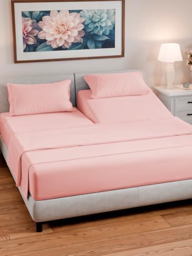 Flex Top Split Head King 4 Piece Sheet Set - Soft & Breathable - Baby Pink