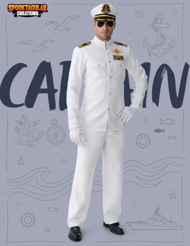 Spooktacular Creations Halloween Sailor Costume Men, White Navy Uniform Outfit with Accessories for Halloween Party