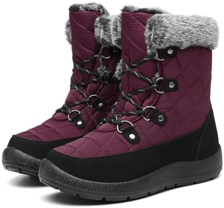 ZEENXIUYA Womens Snow Boots Comfortable Warm Fur Lined Winter Waterproof Flat Lace-Up Ankle Boots Outdoor Winter Booties