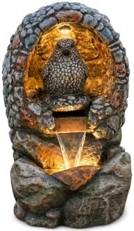 EROMMY Water Fountain for Outdoor with LED Lights, 31.9" Tall Bird Nest Waterfall Fountain, Resin Garden Fountain with 25W Pump, Freestanding Water Feature for Patio, Backyard, Porch & Lawn