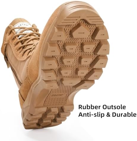 Men's Military Tactical Work Boots with Side Zipper, Puncture Resistant, Desert Combat, Army Jungle, 8 Inch Lightweight Hiking Boots