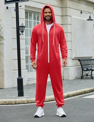 COOFANDY Mens Jumpsuit Onesie Hooded Full Zip One Piece Jogging Tracksuit