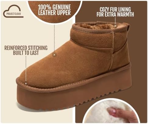 Project Cloud 100% Genuine Leather Ankle Boots for Women Platform Boots
