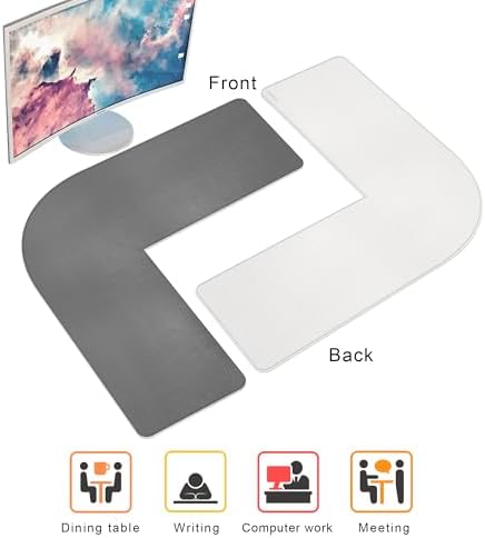 Chihein L-Shaped PU Leather Desk Pad (41.3” + 41.3”) x 12.99”(Gray/White)
